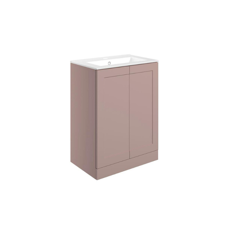 London 615mm Floor Standing Basin Unit & Basin - Matt Peony with Gold Handles