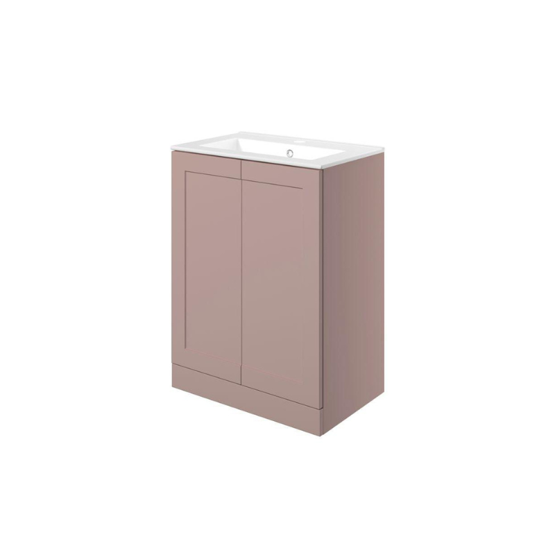 London 615mm Floor Standing Basin Unit & Basin - Matt Peony with Gold Handles