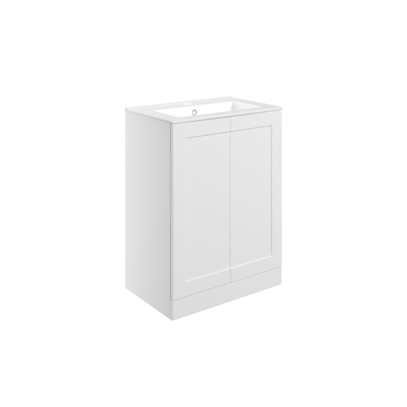 London 615mm Floor Standing Basin Unit & Basin - Matt White with Black Handles