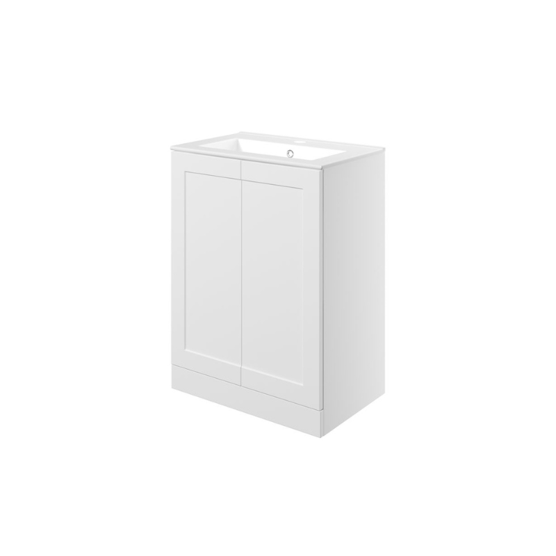 London 615mm Floor Standing Basin Unit & Basin - Matt White with Black Handles