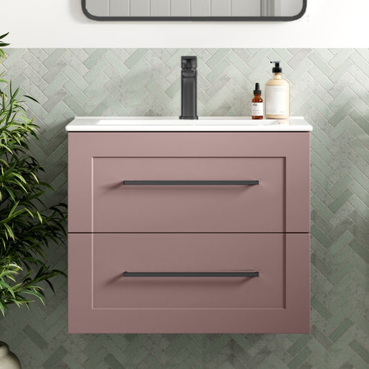 london 615mm wall hung basin unit basin matt peony with black handles, Alessio, Wall Hung Vanity Unit, 1