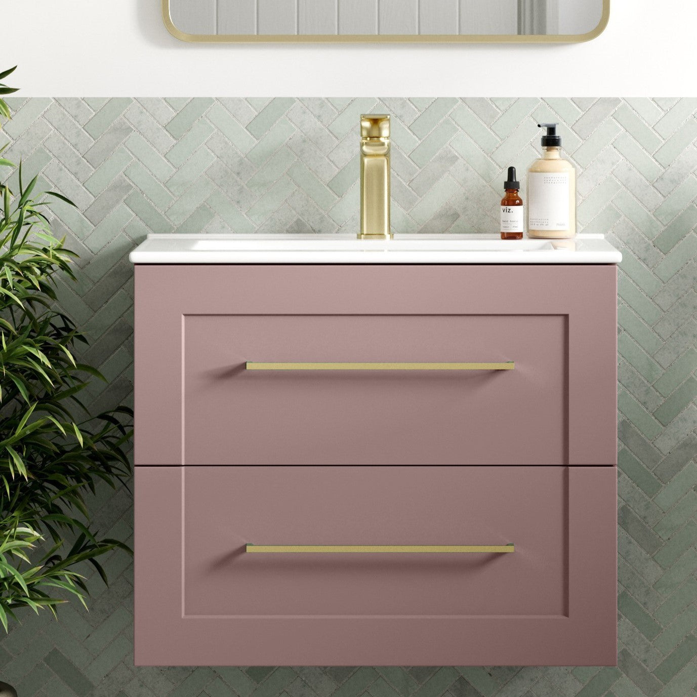 london 615mm wall hung basin unit basin matt peony with gold handles, Alessio, Wall Hung Vanity Unit, 1