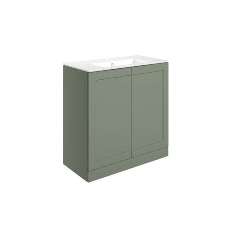 London 815mm Floor Standing Basin Unit & Basin - Matt Reed Green with Black Handles