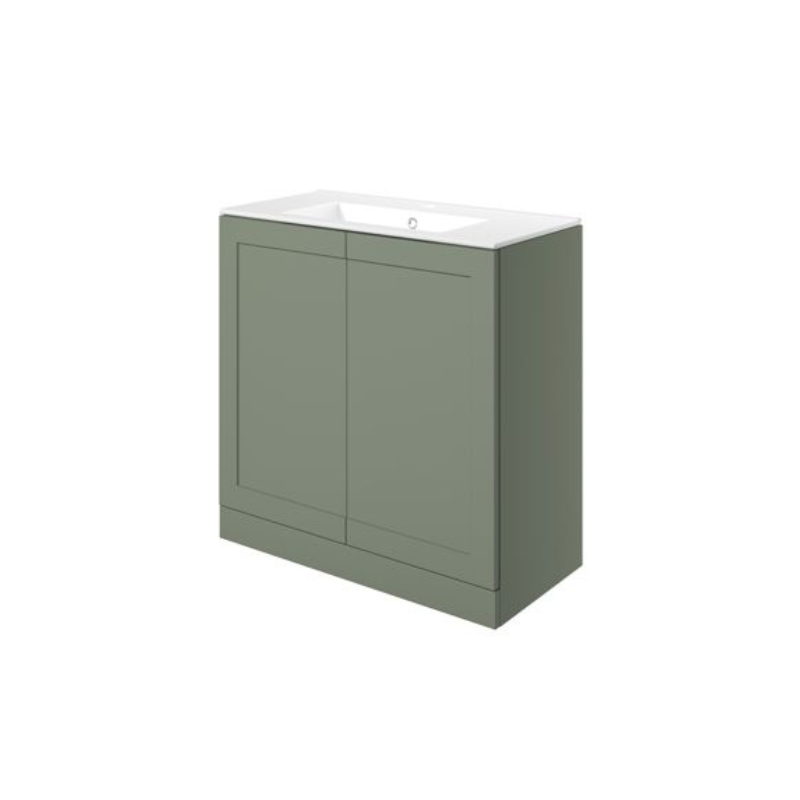 London 815mm Floor Standing Basin Unit & Basin - Matt Reed Green with Black Handles