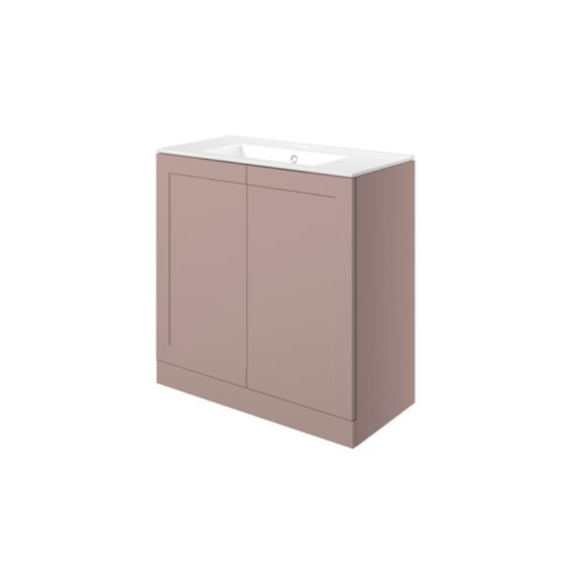 London 815mm Floor Standing Basin Unit & Basin - Matt Peony with Black Handles