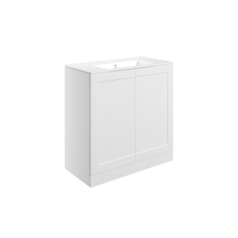 London 815mm Floor Standing Basin Unit & Basin - Matt White with Black Handles