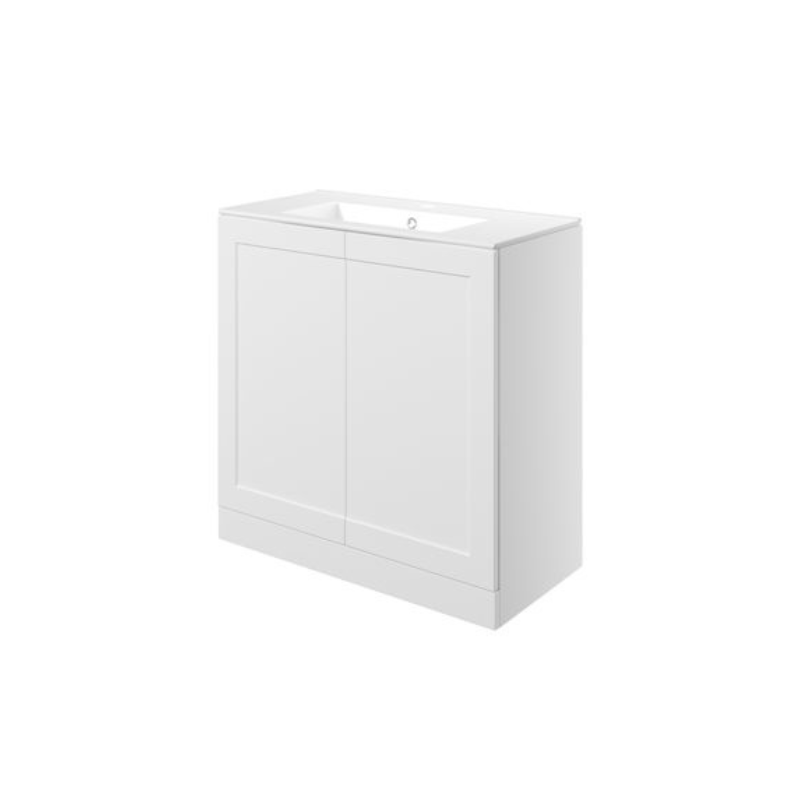 London 815mm Floor Standing Basin Unit & Basin - Matt White with Black Handles