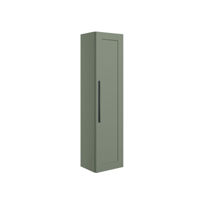 London 350mm Wall Hung 1 Door Tall Unit - Matt Reed Green with Black Handle