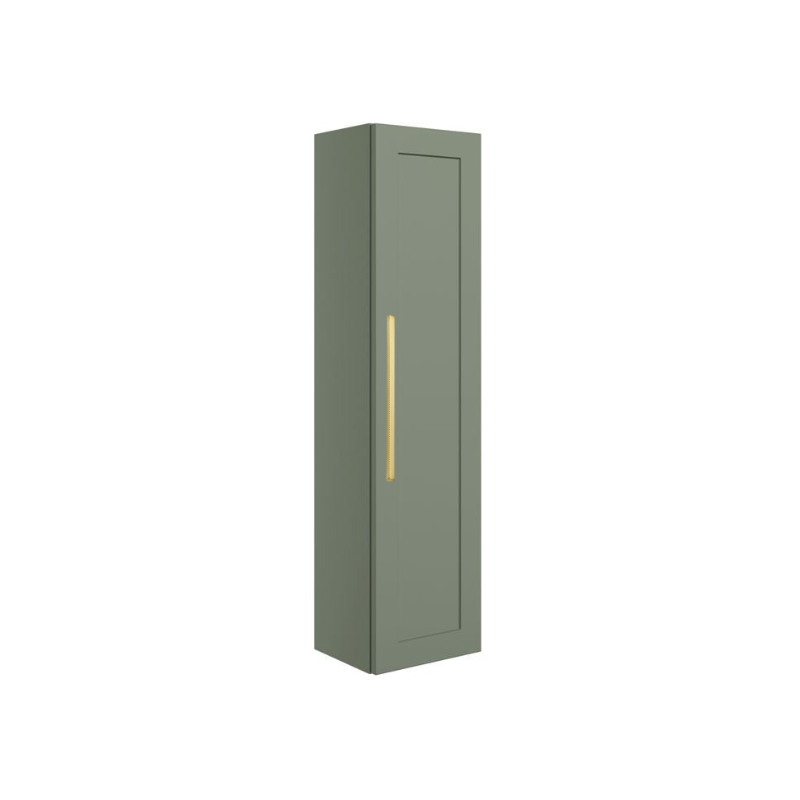 London 350mm Wall Hung 1 Door Tall Unit - Matt Reed Green with Gold Handle