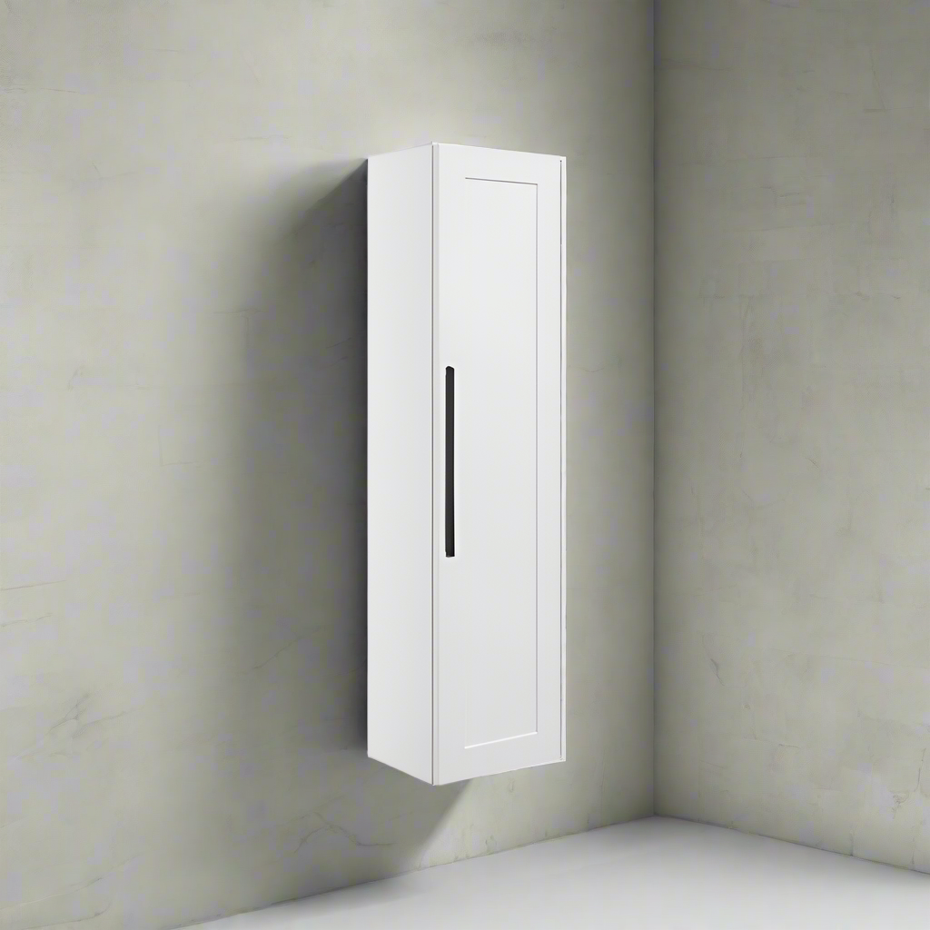 London 350mm Wall Hung 1 Door Tall Unit - Matt White with Black Handle