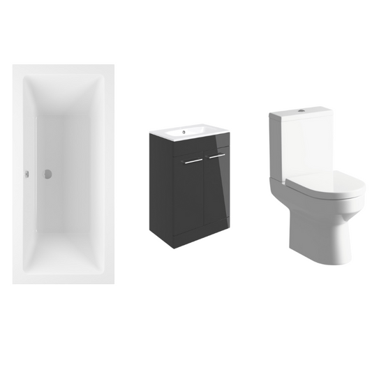Lucio Bath Suite 1700mm with Anthracite Gloss 600mm Basin Unit And Toilet