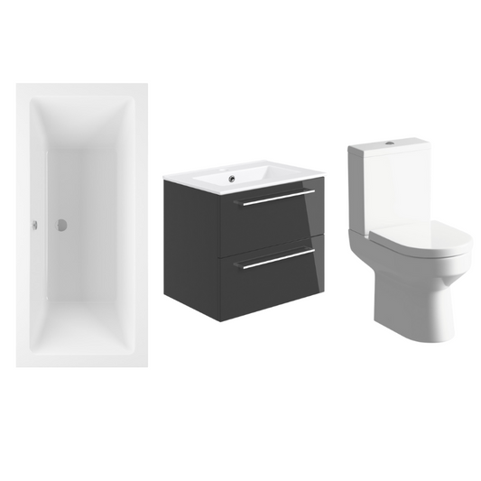 Lucio Bath Suite 1700mm with Anthracite Gloss 600mm Wall Hung Basin Unit And Toilet