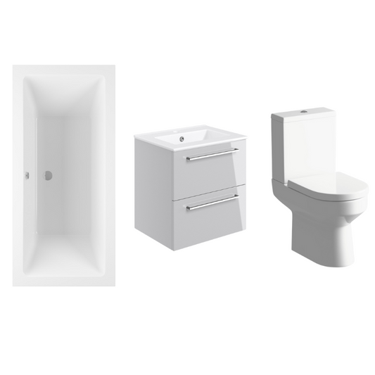 Lucio Bath Suite 1700mm with Grey Gloss 600mm Wall Hung Basin Unit And Toilet