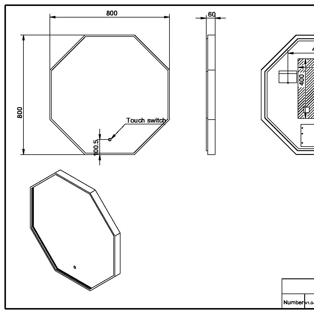 passa octagonal mirror brushed brass 800x800, Scudo, Illuminated Bathroom Mirror, Mirrors, 4