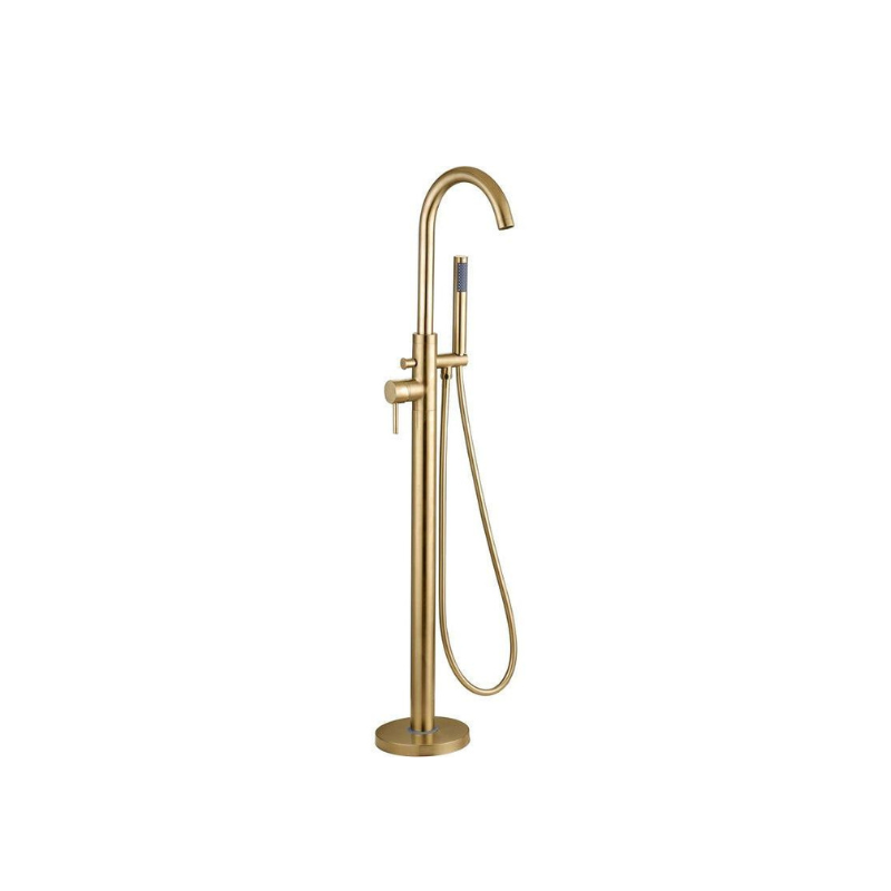 montel brushed brass freestanding bath filler tap with shower mixer, Alessio, Brushed Brass Bath Taps, Free Standing Bath Taps, Taps, 1