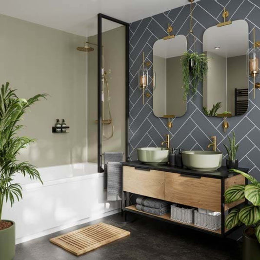 Multipanel Monument Grey Herringbone Tile Effect Shower Panel