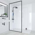 Modern bathroom with Multipanel Blizzard Classic Wet Wall Shower Panel a glass shower enclosure, black fixtures, and a mirror.