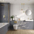 Modern bathroom with gray tiles, white fixtures, and gold accents. Multipanel Monument Grey Tile Effect Wet Wall Shower Panel