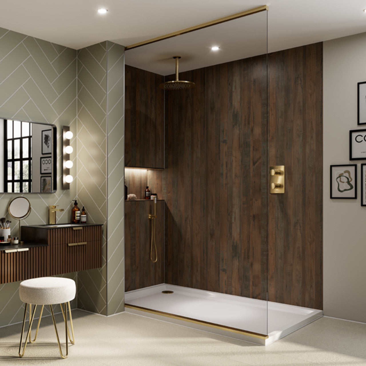 Multipanel Salvaged Planked Linda Barker Shower Panel