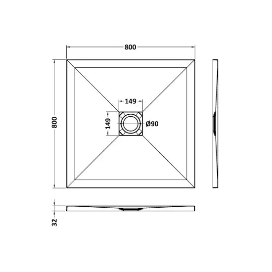 Nuie Square Shower Tray 800 x 800mm - White Slate