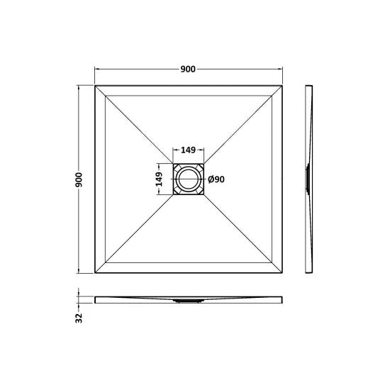 Nuie Square Shower Tray 900 x 900mm - White Slate