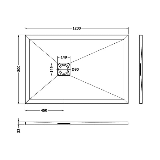 Nuie Rectangular Shower Tray 1200 x 800mm - White Slate