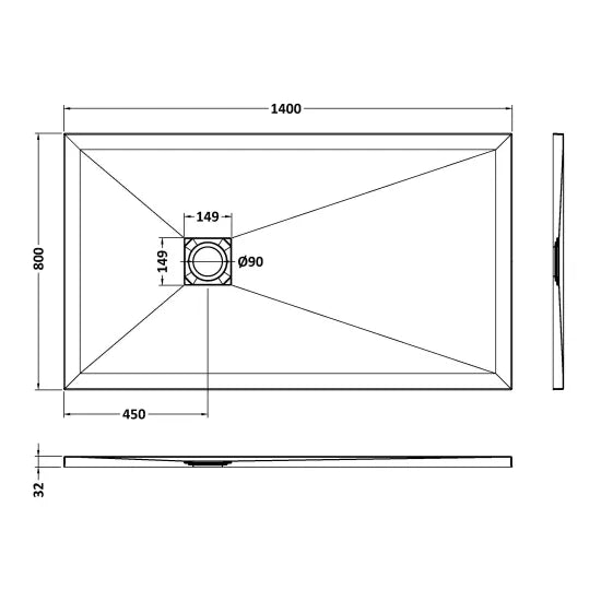 Nuie Rectangular Shower Tray 1400 x 800mm - White Slate