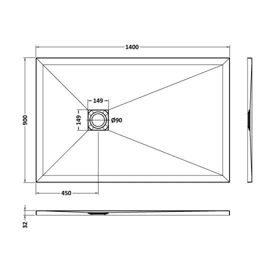 Nuie Rectangular Shower Tray 1400 x 900mm - White Slate