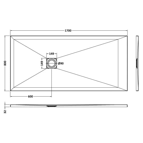 Nuie Rectangular Shower Tray 1700 x 800mm - White Slate