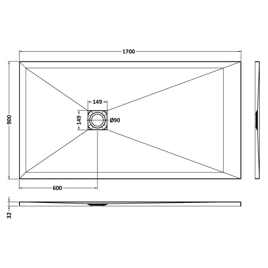 Nuie Rectangular Shower Tray 1700 x 900mm - White Slate