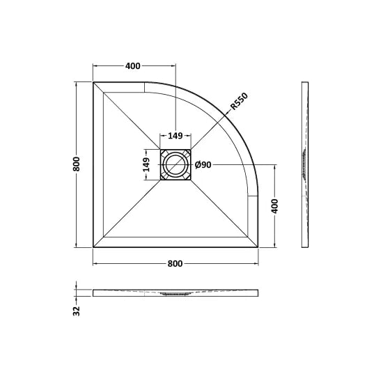 Nuie Quad Shower Tray 800 x 800mm - White Slate