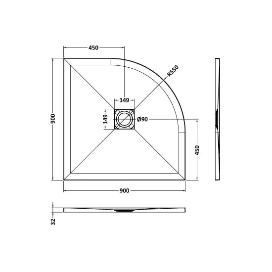 Nuie Quad Shower Tray 900 x 900mm - White Slate