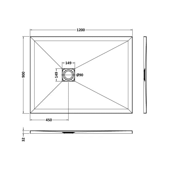 Nuie Rectangular Shower Tray 1200 x 900mm - Grey Slate