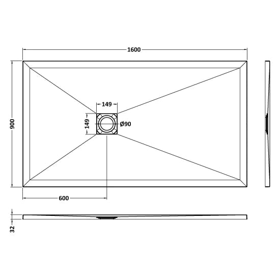 Nuie Rectangular Shower Tray 1600 x 900mm - Black Slate