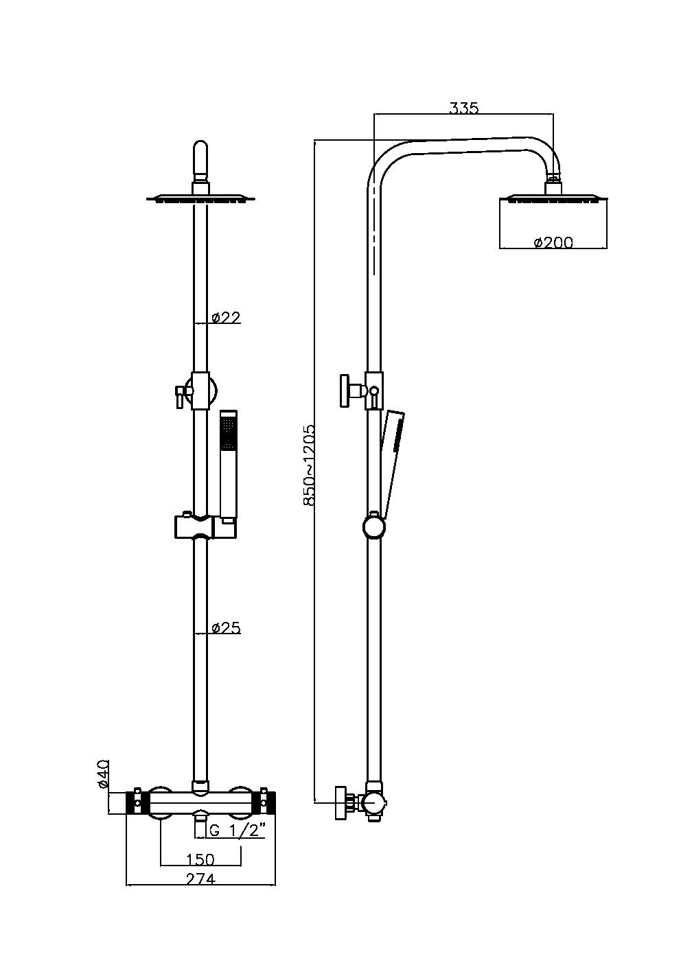 Core Black Round Rigid Riser Shower