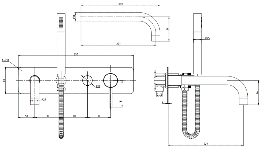 Core Wall Mounted Bath Shower Mixer Brushed Brass