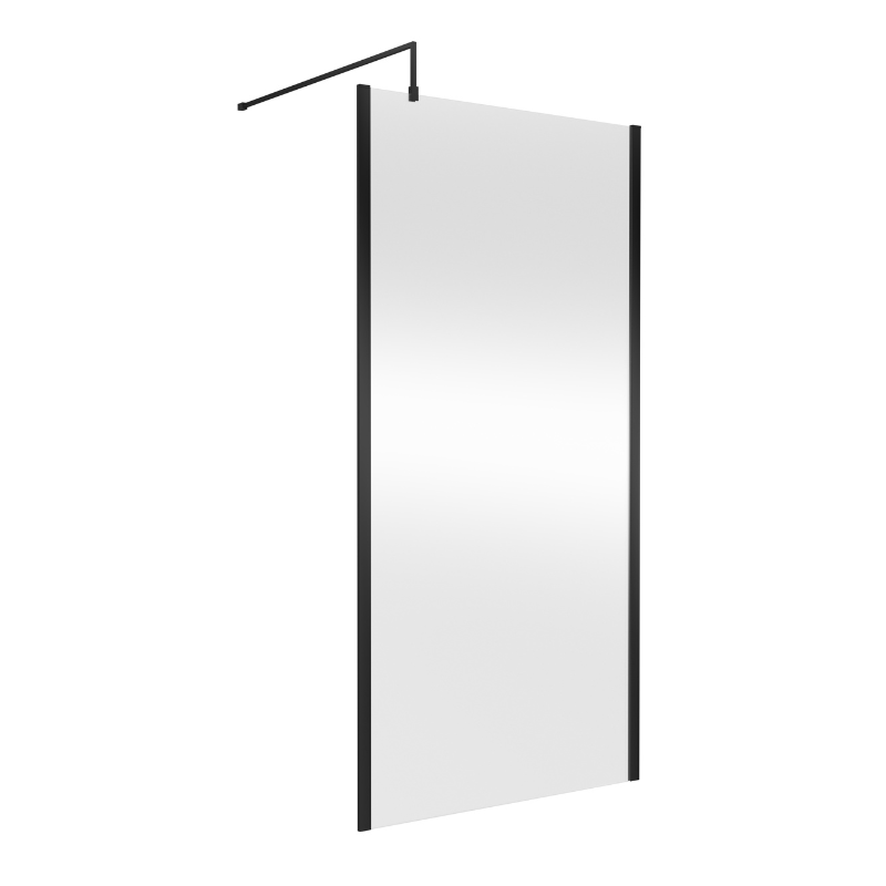 Nuie 1000mm Outer Framed Wetroom Screen with Support Bar Matt Black