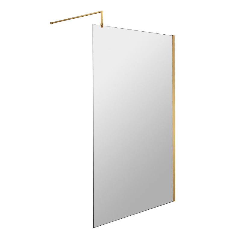 Nuie 1000mm Wetroom Screen With Support Bar Brushed Brass