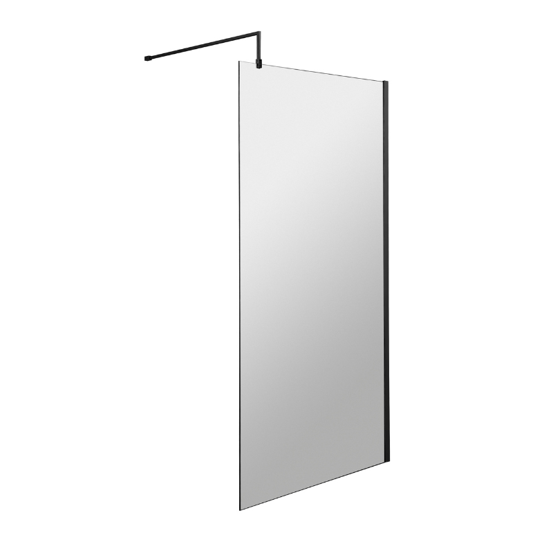 Nuie 1000mm Wetroom Screen With Support Bar Matt Black