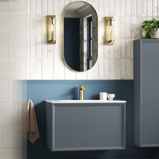 paris 615mm wall hung 2 drawer basin unit basin matt storm blue, Alessio, Wall Hung Vanity Unit, 1