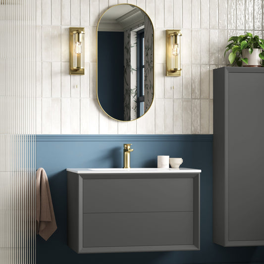 paris 615mm wall hung 2 drawer basin unit basin matt clay, Alessio, Wall Hung Vanity Unit, 1