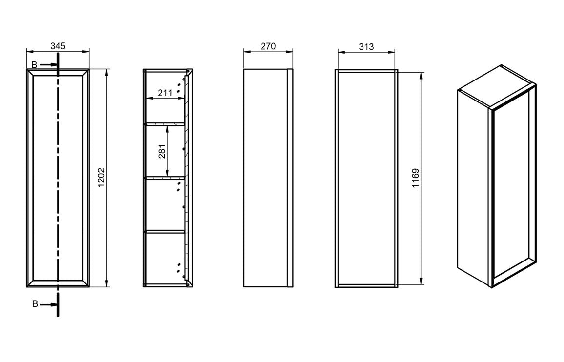 Paris 345mm Wall Hung 1 Door Tall Unit - Matt Clay