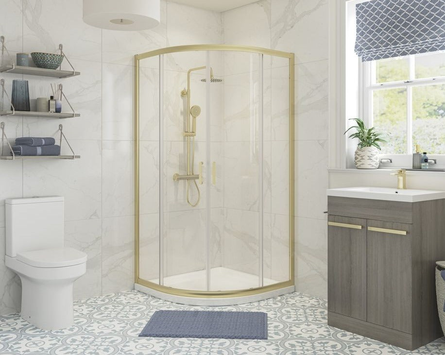 Aria 800mm 2 Door Quadrant Brushed Brass Shower Enclosure