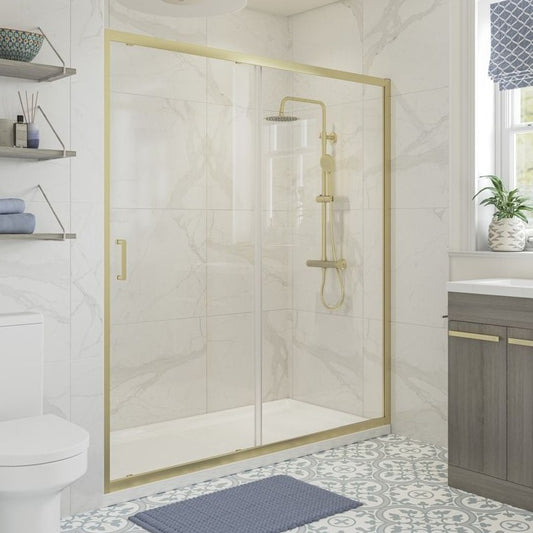 aria 1000mm brushed brass sliding shower door, Alessio, Brushed Brass, Shower Doors, Shower Enclosures, Sliding Shower Doors, 1