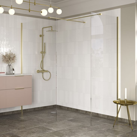 Rosa 800mm Wetroom Side Panel & Arm - Brushed Brass