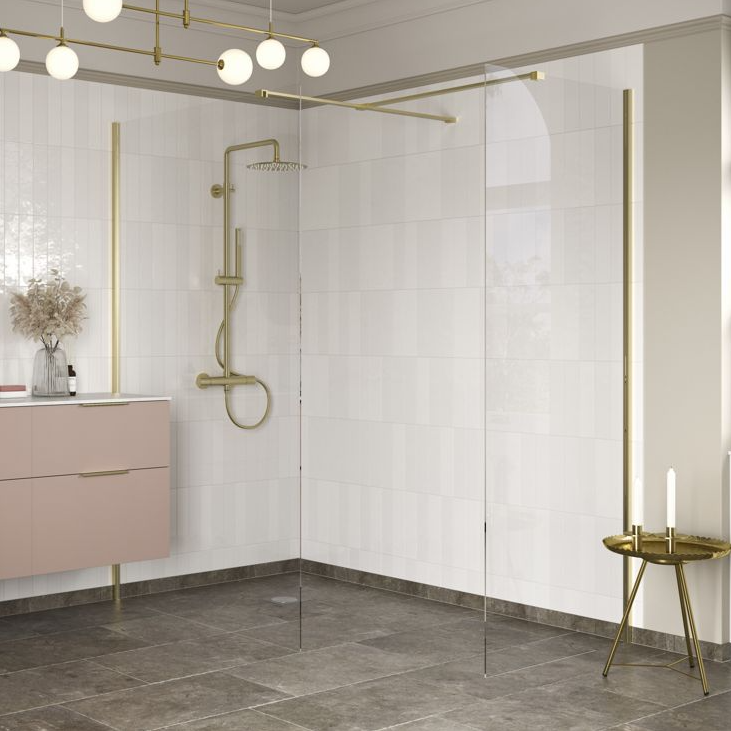 Rosa 760mm Wetroom Side Panel & Arm - Brushed Brass