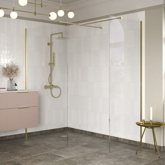 Rosa 1000mm Brushed Brass Wetroom Panel & 760mm Side Panel