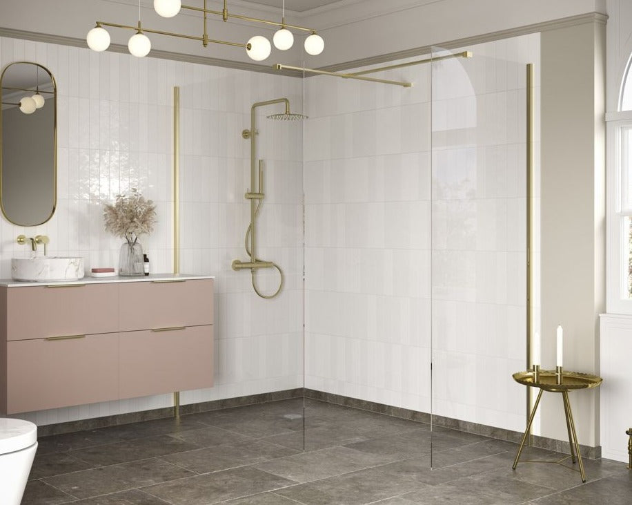 Rosa 760mm Wetroom Side Panel & Arm - Brushed Brass