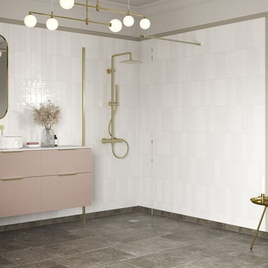 rosa 760mm brushed brass wetroom panel, Alessio, brushed brass, Shower Enclosures, Walk In Shower Enclosures, 1