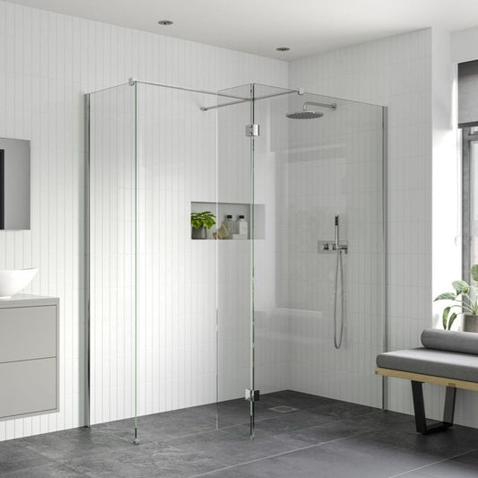 rosa 900mm wetroom panel 300mm rotatable panel 800mm side panel support bar, Alessio, Chrome, Shower Enclosures, Walk In Shower Enclosures, 1